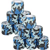 AMATHINGS Vendaje autoadhesivo (12 unidades- 5 cm de ancho- 450 cm de largo)- diseño de camuflaje- color azul
